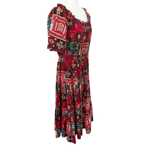 Desert West Sherry Holt Vintage Western Cotton Tiered Dress Red Print Size Large - Picture 5 of 16